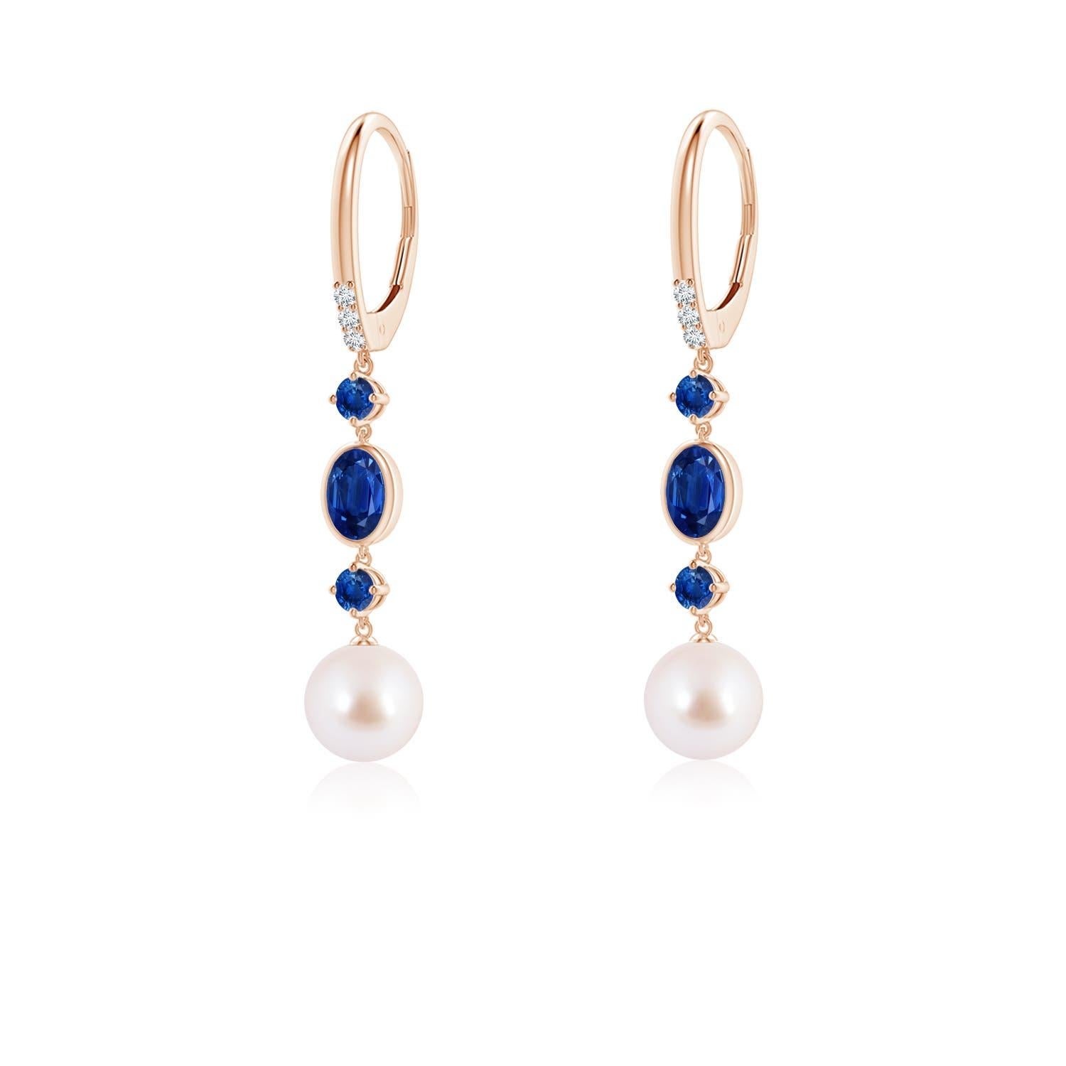 Boucles d'oreilles Angara en perles de culture Akoya japonaises avec saphirs en or massif 14K Pour femmes en vente