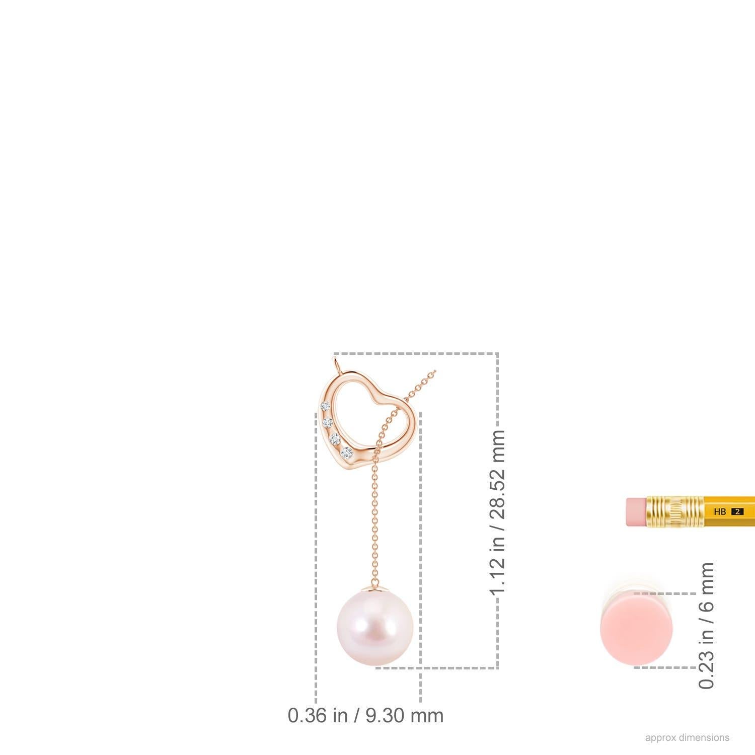 Round Cut Angara Japanese Akoya Cultured Pearl Lariat-Style Heart Necklace in 14K Gold For Sale