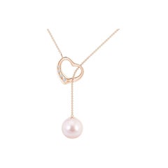 Angara Japanese Akoya Cultured Pearl Lariat-Style Heart Necklace in 14K Gold