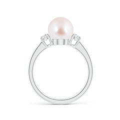 Angara Japanese Akoya Cultured Pearl Ring with Diamonds in 14K Solid Gold