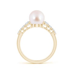 Angara Japanese Akoya Cultured Pearl Ring with Diamonds in 14K Solid Gold