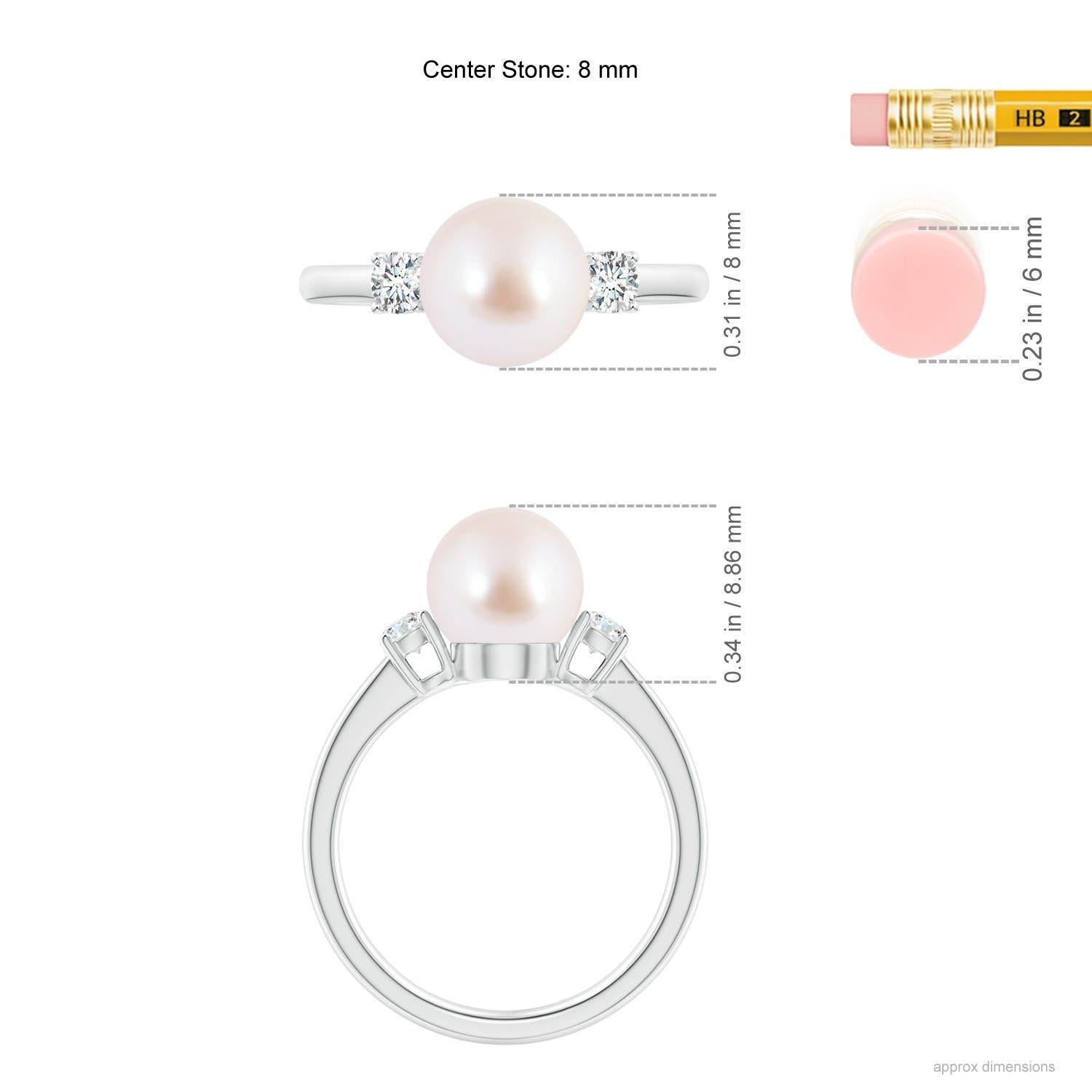 Angara Japanese Akoya Cultured Pearl Ring with Diamonds in 14K Solid Gold For Sale 1