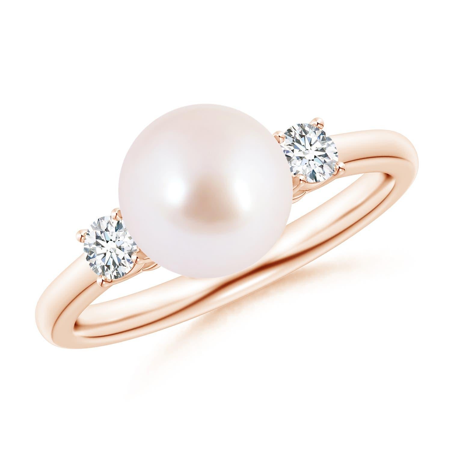 Angara Japanese Akoya Cultured Pearl Ring with Diamonds in 14K Solid Gold For Sale 3