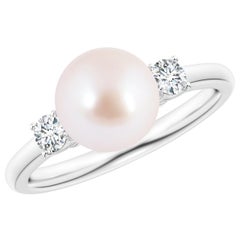Angara Japanese Akoya Cultured Pearl Ring with Diamonds in 14K Solid Gold