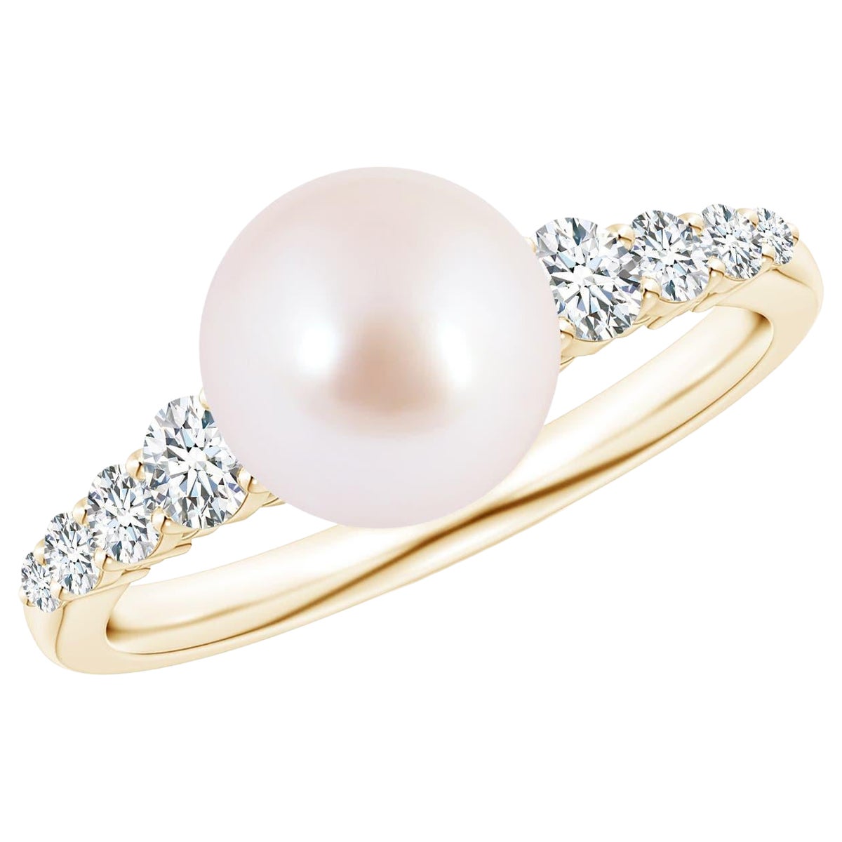 Angara Japanese Akoya Cultured Pearl Ring with Diamonds in 14K Solid Gold