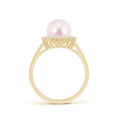 Angara Japanese Akoya Cultured Pearl Ring with Floral Halo in 14K Solid Gold