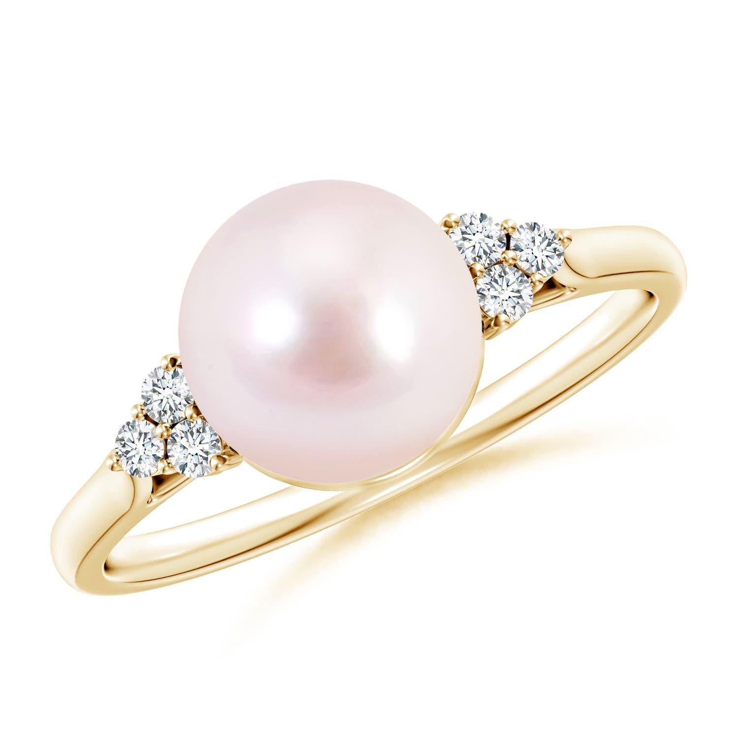 Bague Angara en or massif 14K avec perles de culture Akoya japonaises et Trio de diamants en vente 1