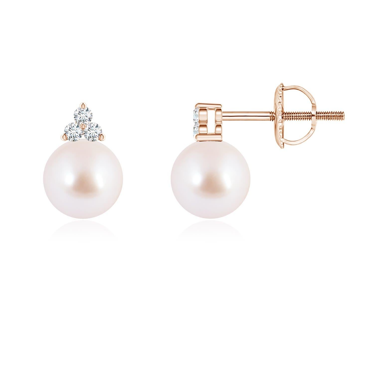 Taglio rotondo Angara Orecchini con perle di coltura Akoya giapponesi e diamanti in oro 14 carati in vendita