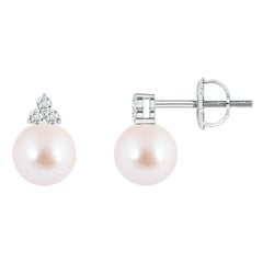 Angara Japanese Akoya Cultured Pearl Stud Earrings with Diamonds in 14K Gold