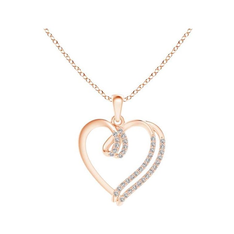 ANGARA Colgante de corazón de doble capa con diamante natural de 0,1 ctw en oro rosa de 14 quilates