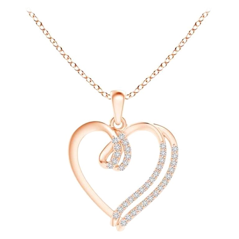 ANGARA Ciondolo a cuore con doppio strato di diamanti naturali da 0,1 carati in oro rosa 14K