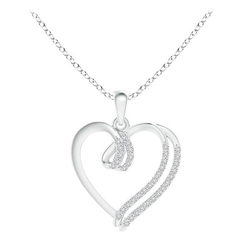 ANGARA Colgante de corazón de doble capa con diamante natural de 0,1 ctw en oro blanco de 14 quilates