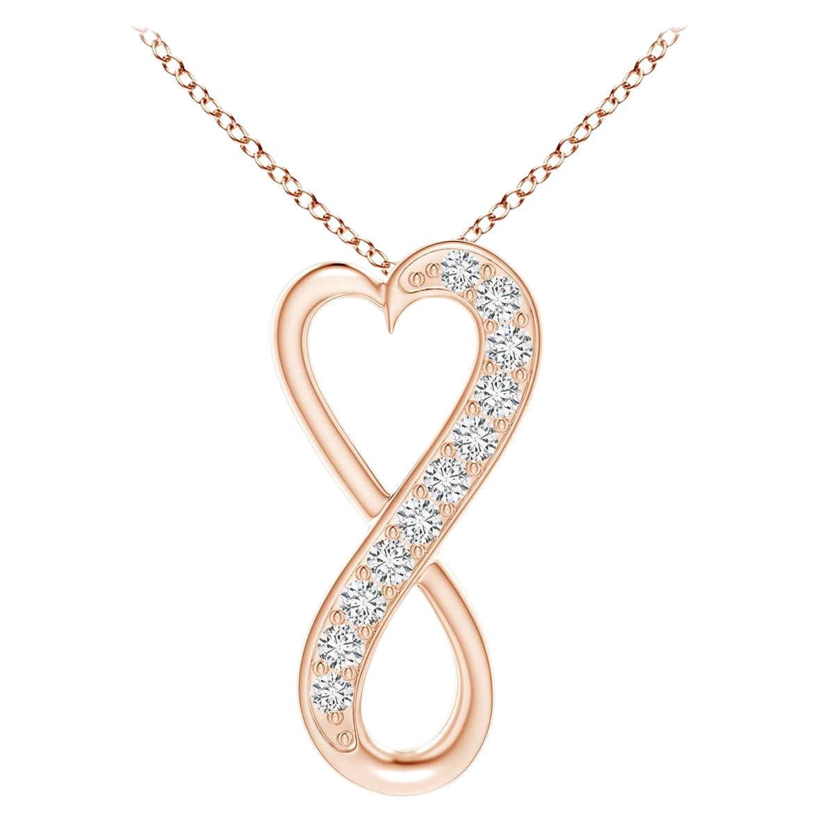 ANGARA Pendentif coeur infini en or rose 14K avec diamant naturel 0.1cttw (H, SI2)
