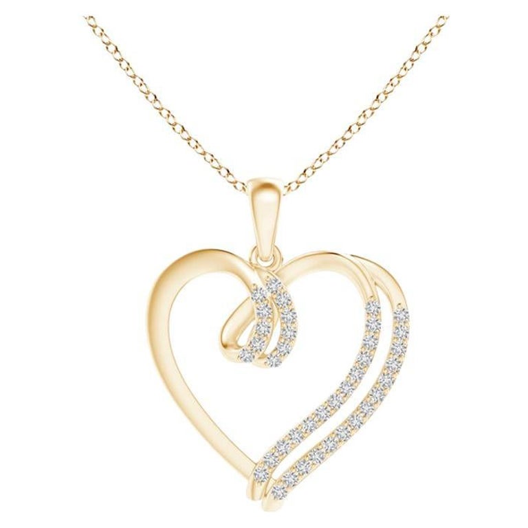 ANGARA Colgante de corazón de doble capa con diamante natural de 0,25 ctw en oro amarillo de 14 quilates