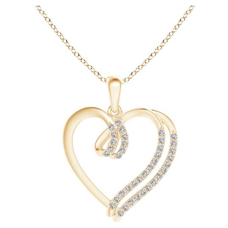 ANGARA Colgante de corazón de doble capa con diamante natural de 0,25 ctw en oro amarillo de 14 quilates