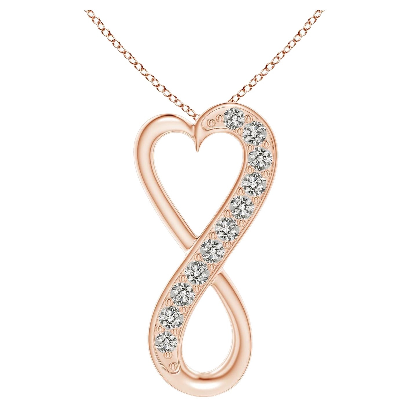 ANGARA Pendentif cœur infini en or rose 14K avec diamant naturel de 0,2cttw (K, I3)