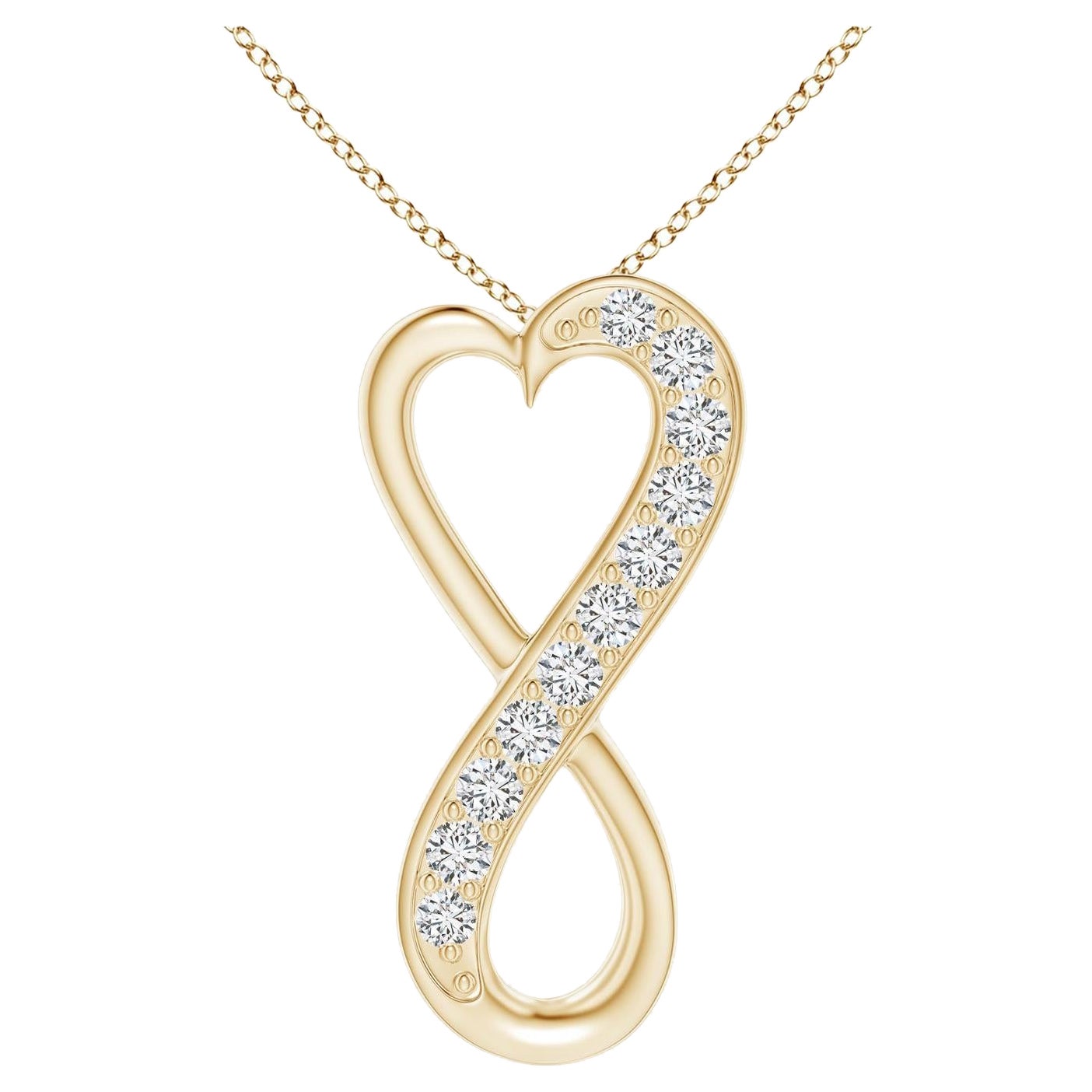 ANGARA Ciondolo a cuore infinito con diamante naturale da 0,2 carati in oro giallo 14K (H. H., SI2)