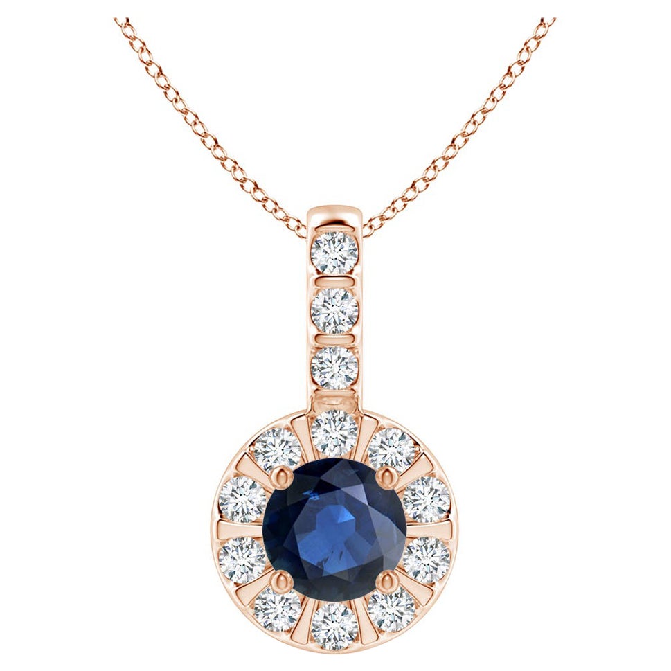 ANGARA Ciondolo con zaffiro blu naturale da 0,33 carati e aureola di diamanti in oro rosa 14K