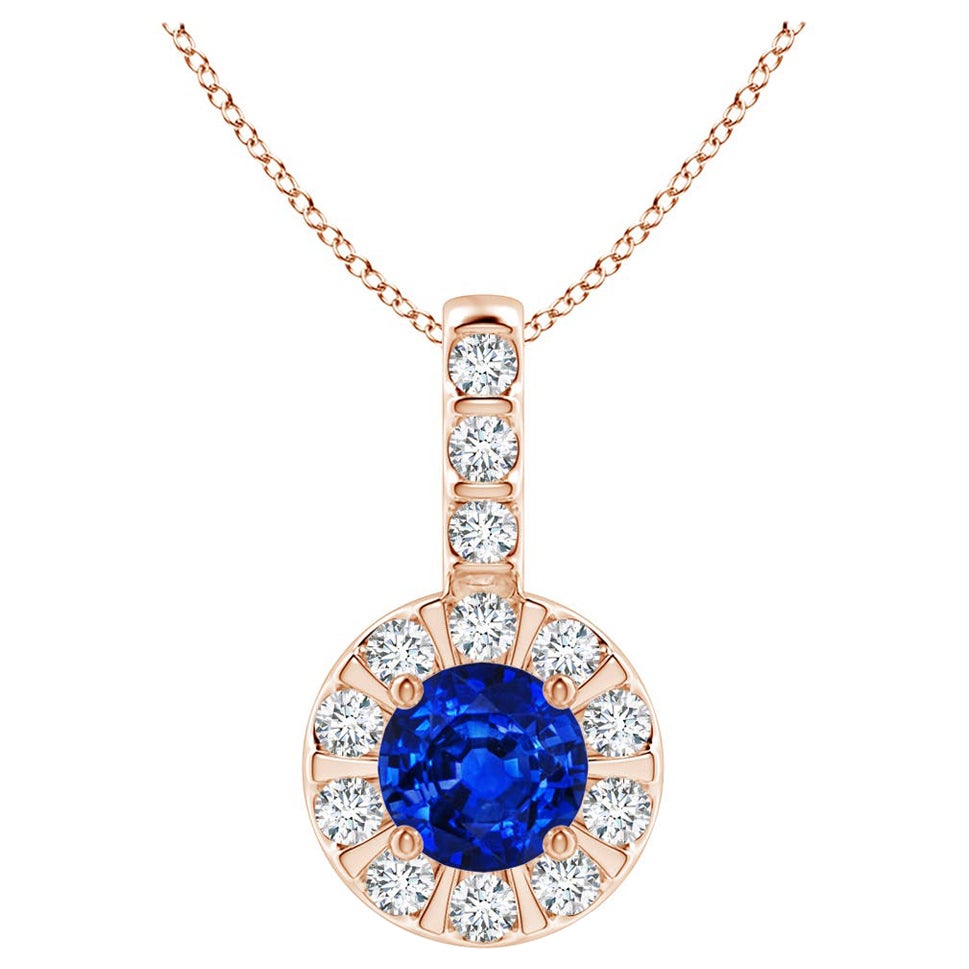 ANGARA Ciondolo con zaffiro blu naturale da 0,33 carati e aureola di diamanti in oro rosa 14K