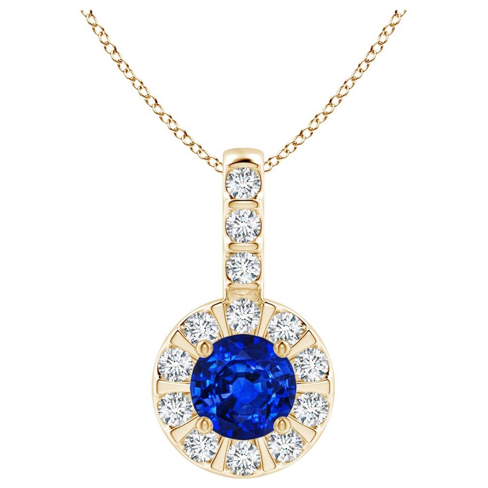 ANGARA Ciondolo con zaffiro blu naturale da 0,33 carati e aureola di diamanti in oro giallo 14K