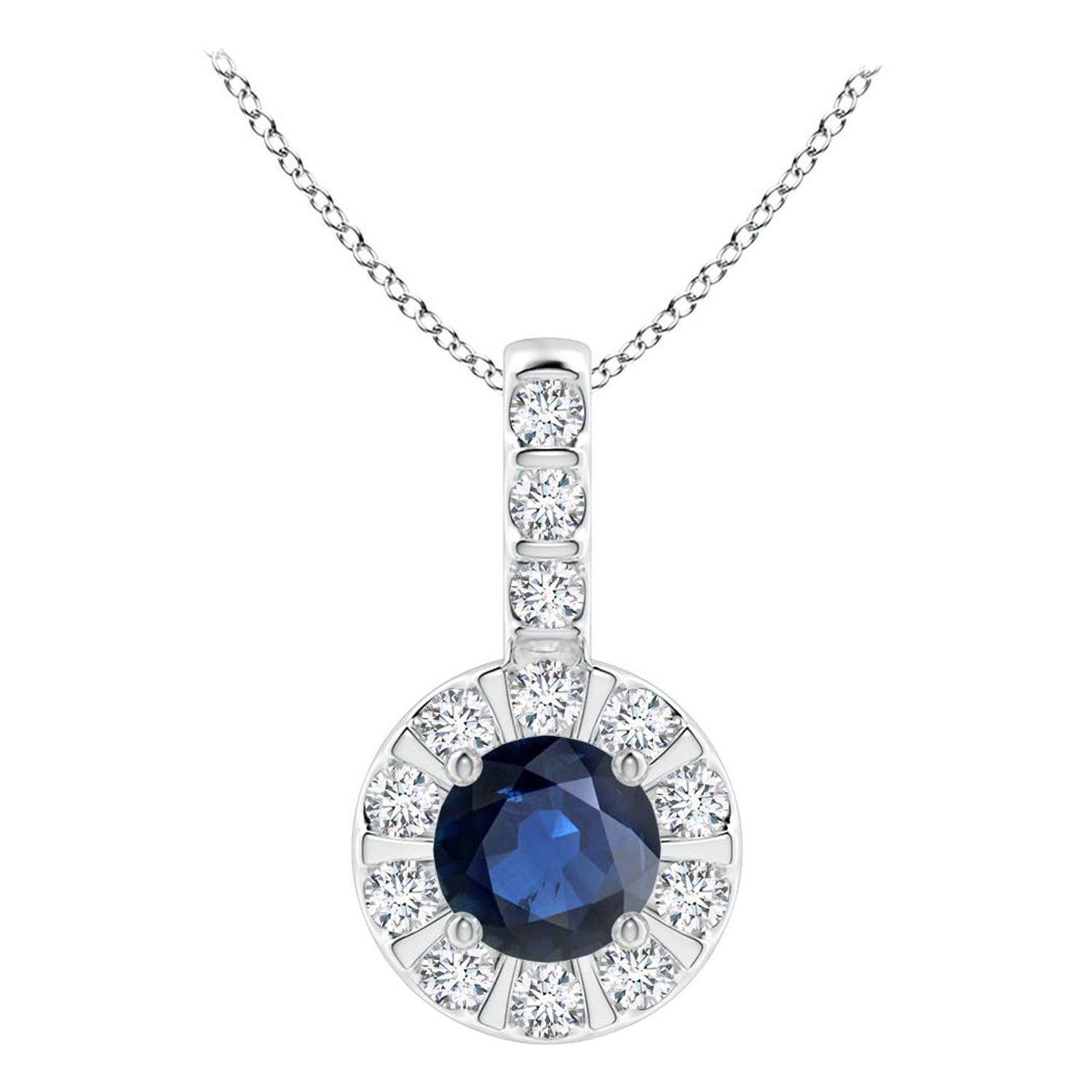 ANGARA Anhänger mit natürlichem 0.33 Karat blauem Saphir und Diamant-Halo aus Platin