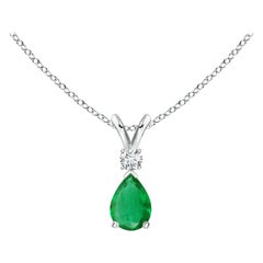 ANGARA Natural 0.35ct Emerald Teardrop Pendant with Diamond in Platinum
