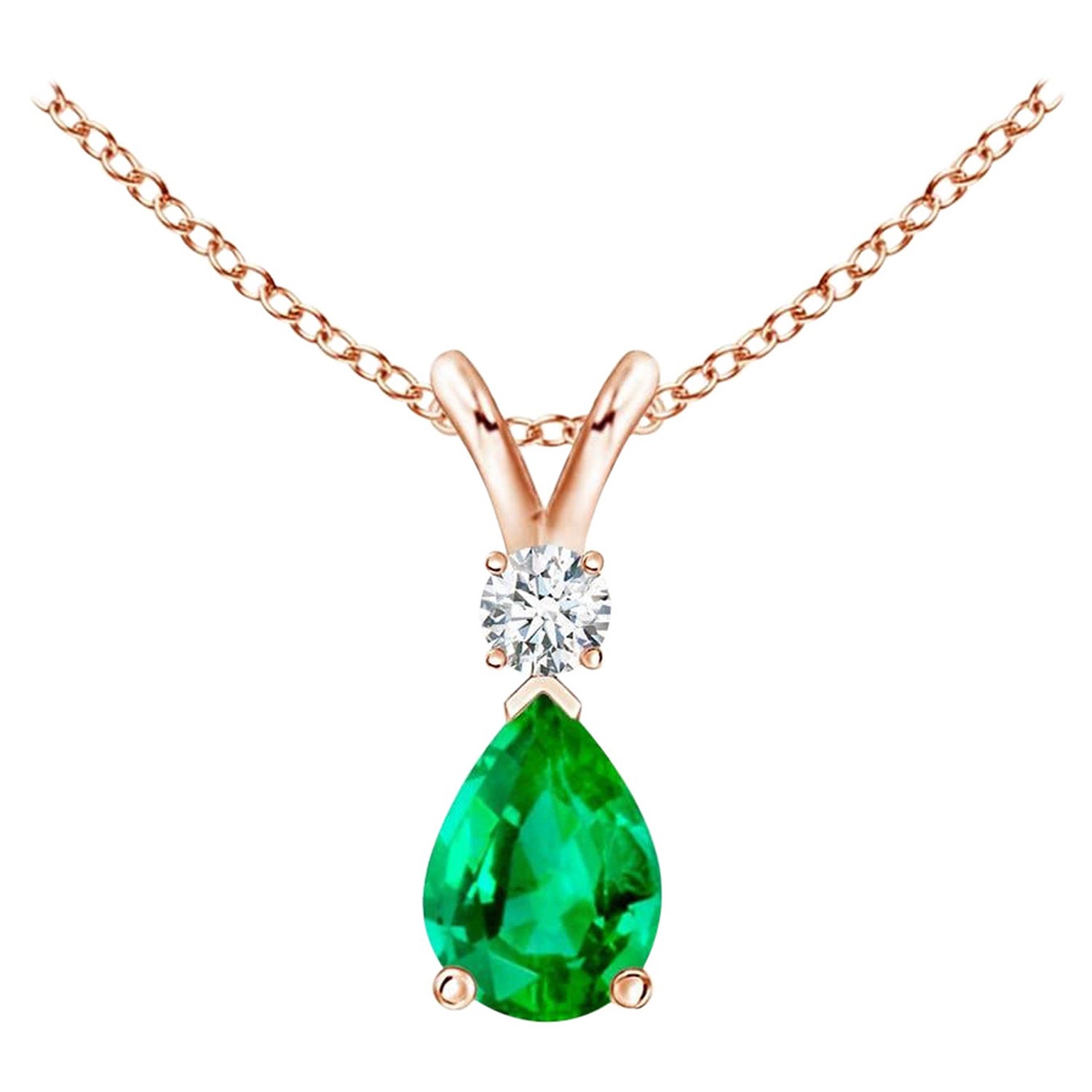 ANGARA Ciondolo a goccia con smeraldo naturale da 0,35ct e diamante in oro rosa in vendita