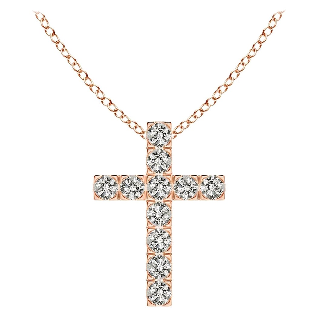 ANGARA Pendentif croix en or rose 14K avec diamant naturel 0.38cttw (Couleur- K, I3)