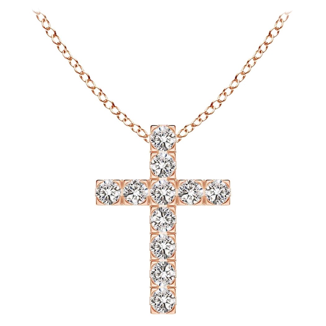 ANGARA Pendentif croix en or rose 14K avec diamant naturel 0.38cttw (I-J, I1-I2)