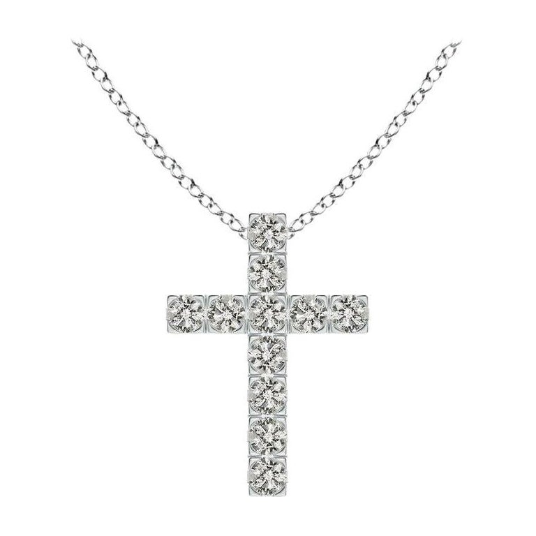ANGARA Natural 0.38cttw Diamond Cross Pendant in 14K White Gold (Color- K, I3) For Sale