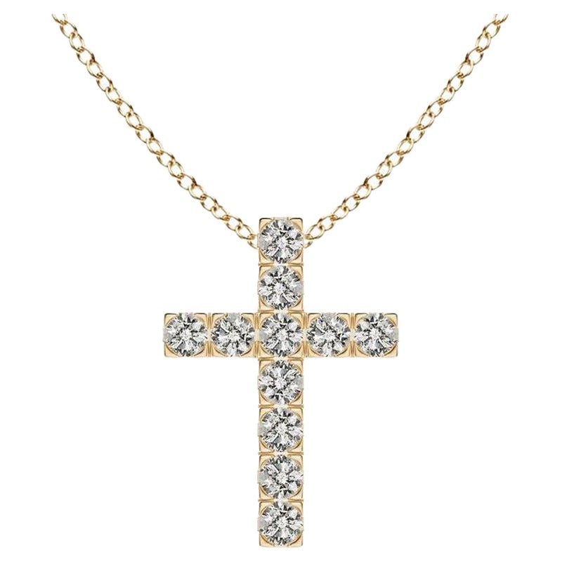 ANGARA Pendentif croix en or jaune 14K avec diamant naturel 0.38cttw (Couleur- K, I3)