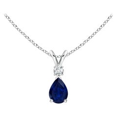 ANGARA Ciondolo a goccia con zaffiro blu naturale da 0.40 ct e diamante in platino