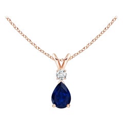 ANGARA Natural 0.40ct Blue Sapphire Teardrop Pendant with Diamond in Rose Gold