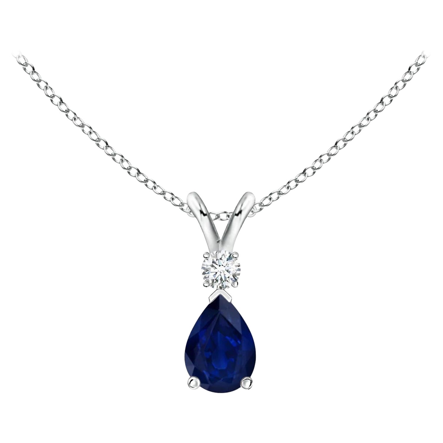 ANGARA Ciondolo a goccia con zaffiro blu naturale da 0.40 ct e diamante in oro bianco