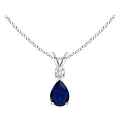 ANGARA Natural 0.40ct Blue Sapphire Teardrop Pendant with Diamond in White Gold