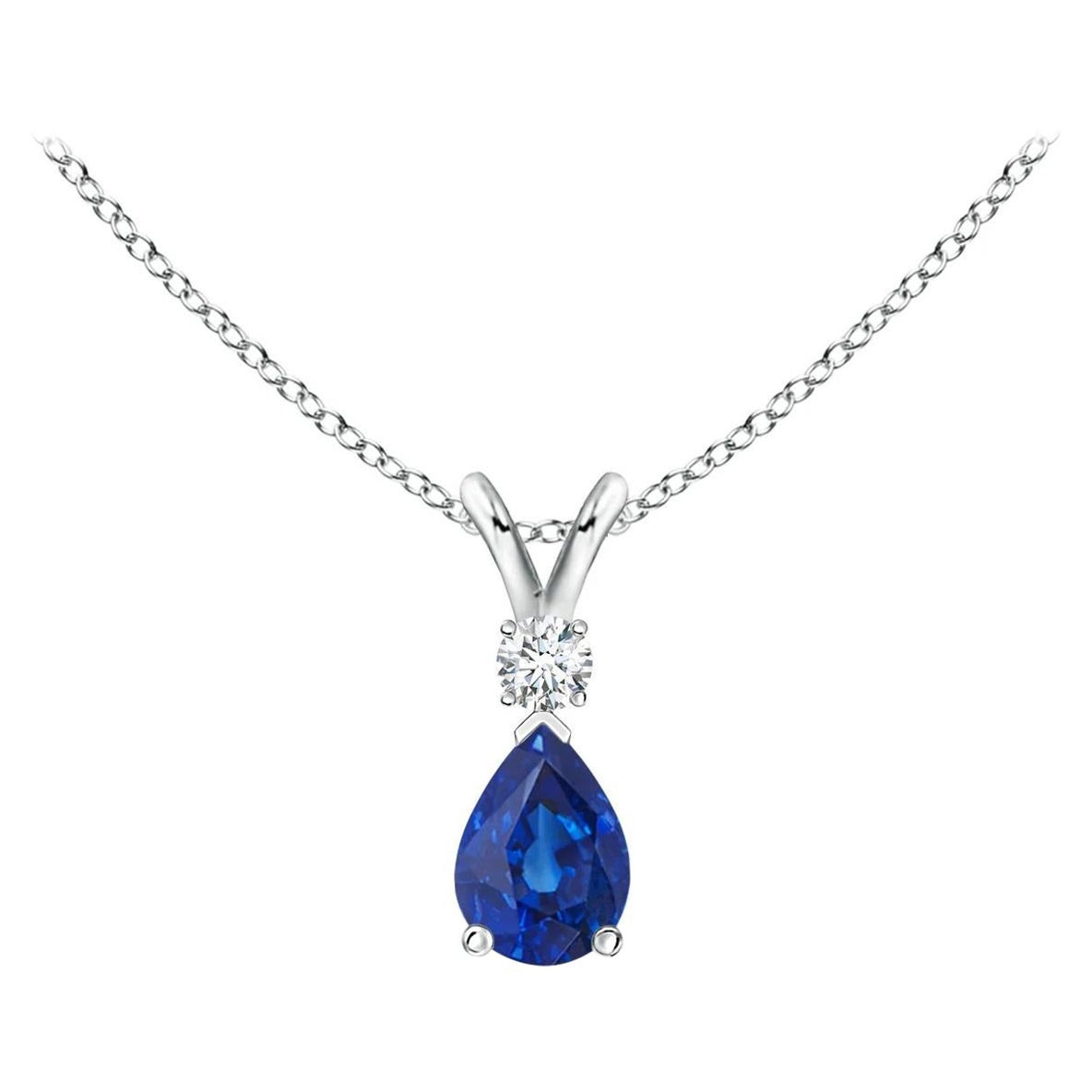 ANGARA Ciondolo a goccia con zaffiro blu naturale da 0.40 ct e diamante in oro bianco