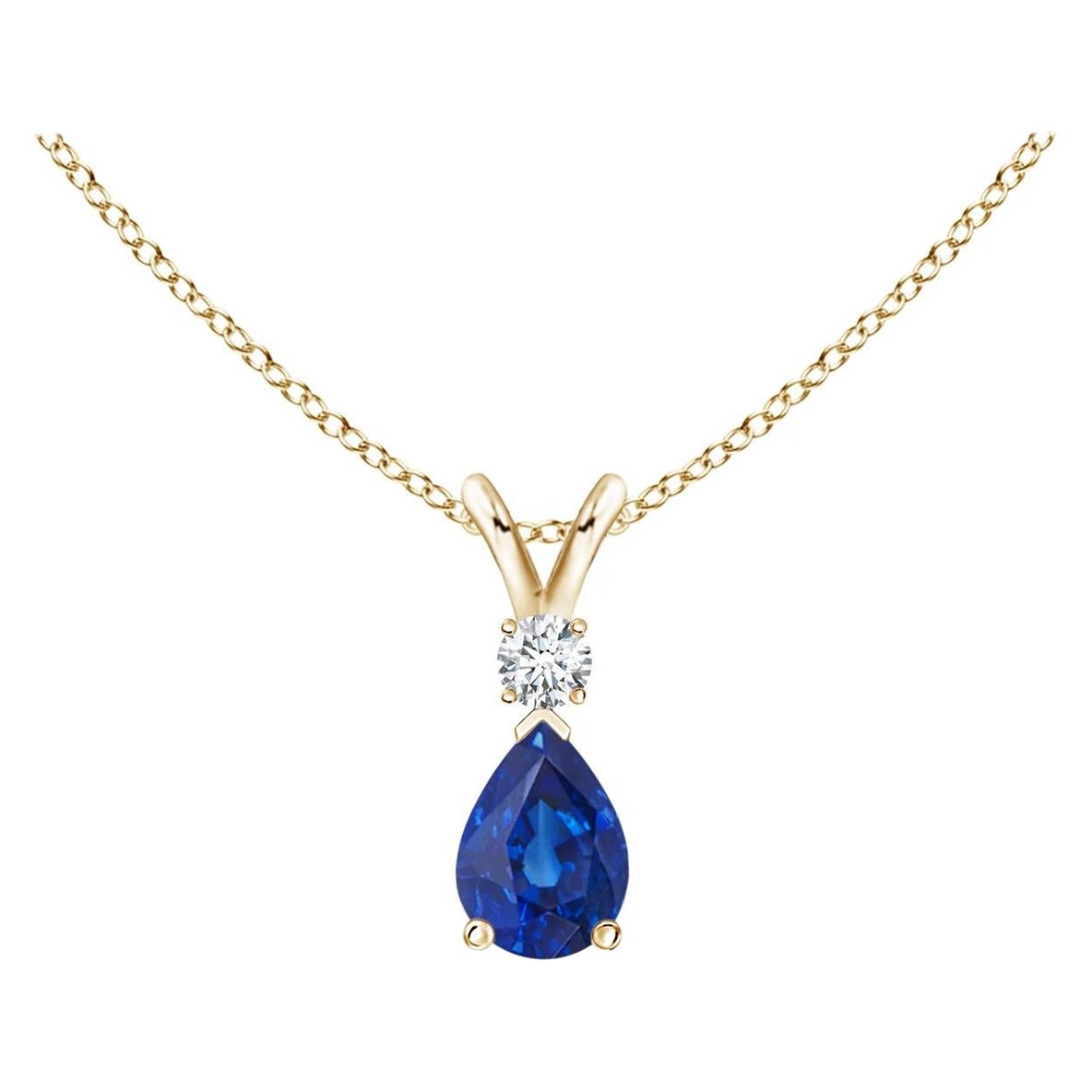 ANGARA Colgante lágrima de zafiro azul natural de 0,40 ct con diamante en oro amarillo