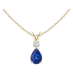 ANGARA Colgante lágrima de zafiro azul natural de 0,40 ct con diamante en oro amarillo
