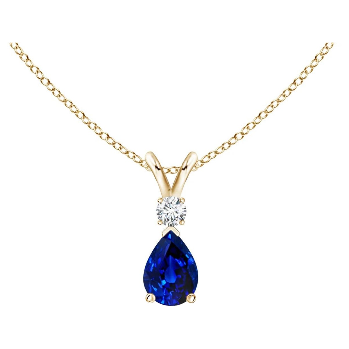 ANGARA Colgante lágrima de zafiro azul natural de 0,40 ct con diamante en oro amarillo