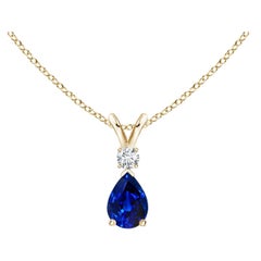 ANGARA Colgante lágrima de zafiro azul natural de 0,40 ct con diamante en oro amarillo