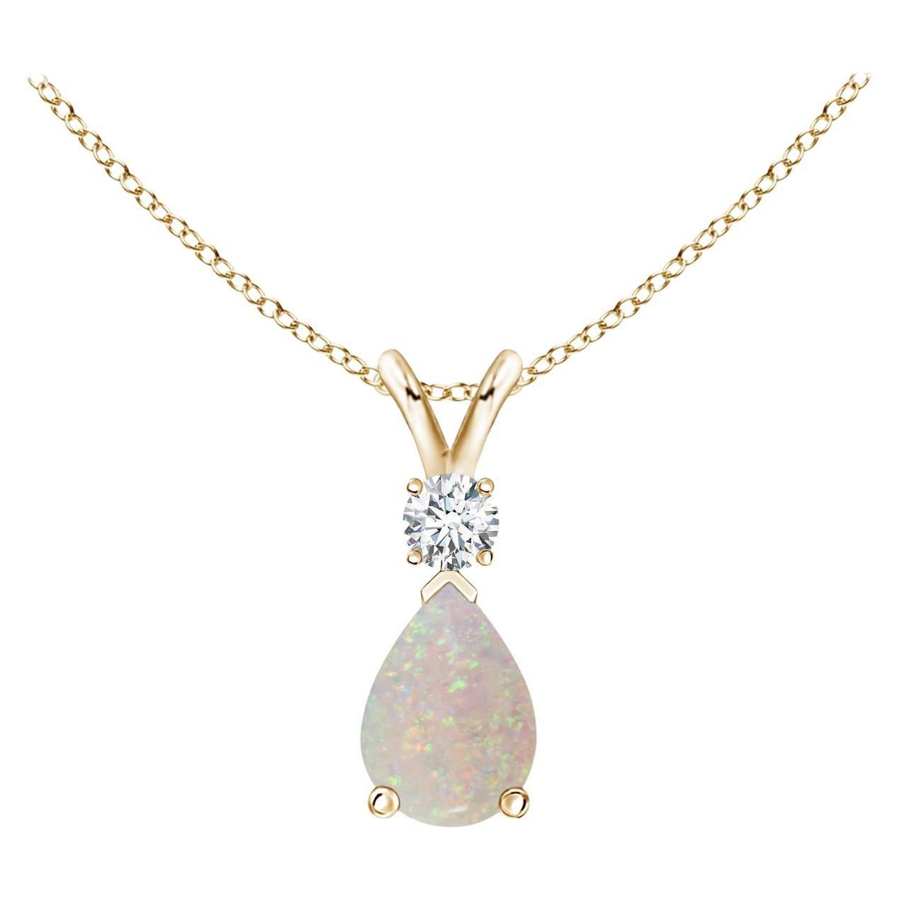 ANGARA Pendentif goutte d'eau en or jaune 14 carats avec opale naturelle de 0,42 carat et diamants