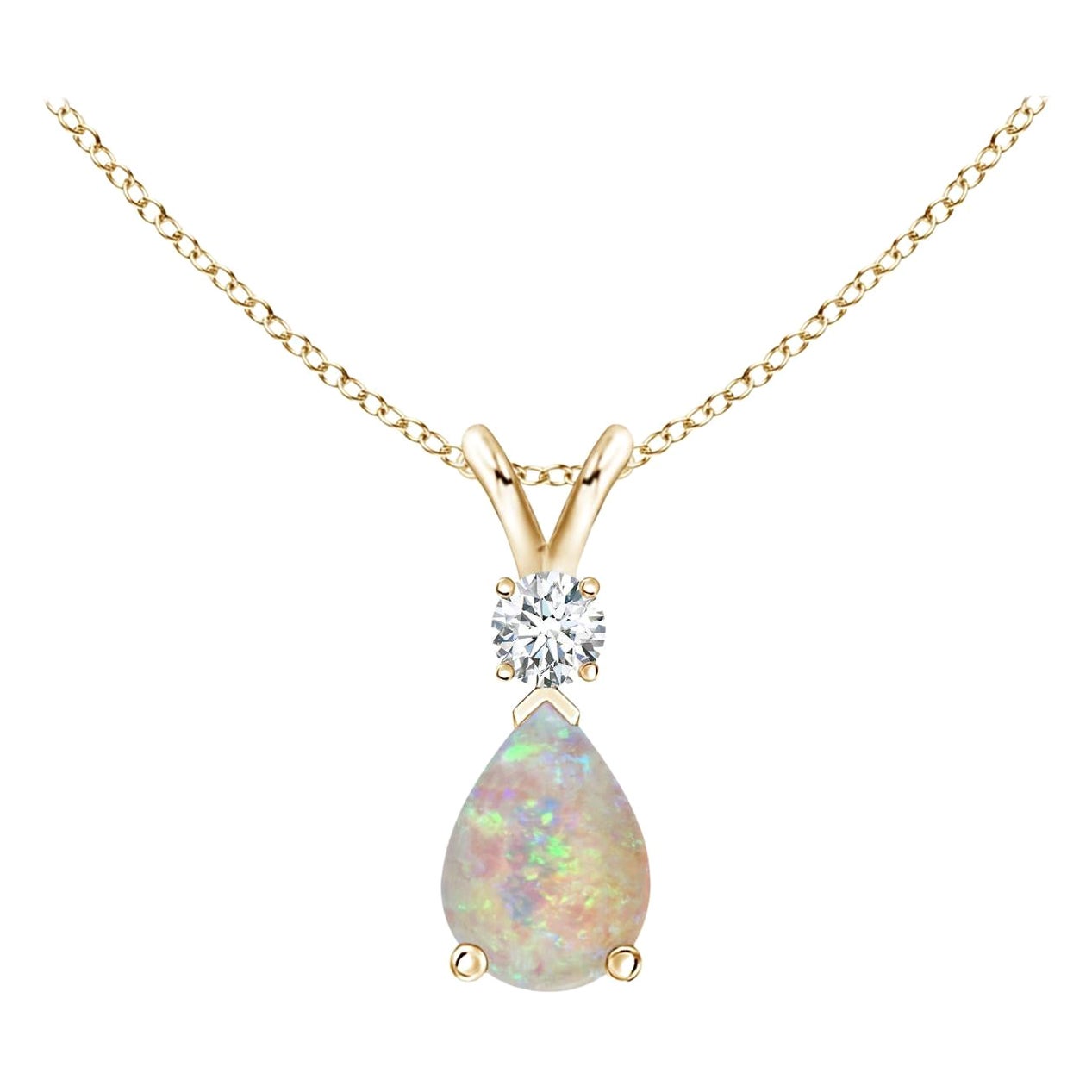 ANGARA Pendentif goutte d'eau en or jaune 14 carats avec opale naturelle de 0,42 carat et diamants