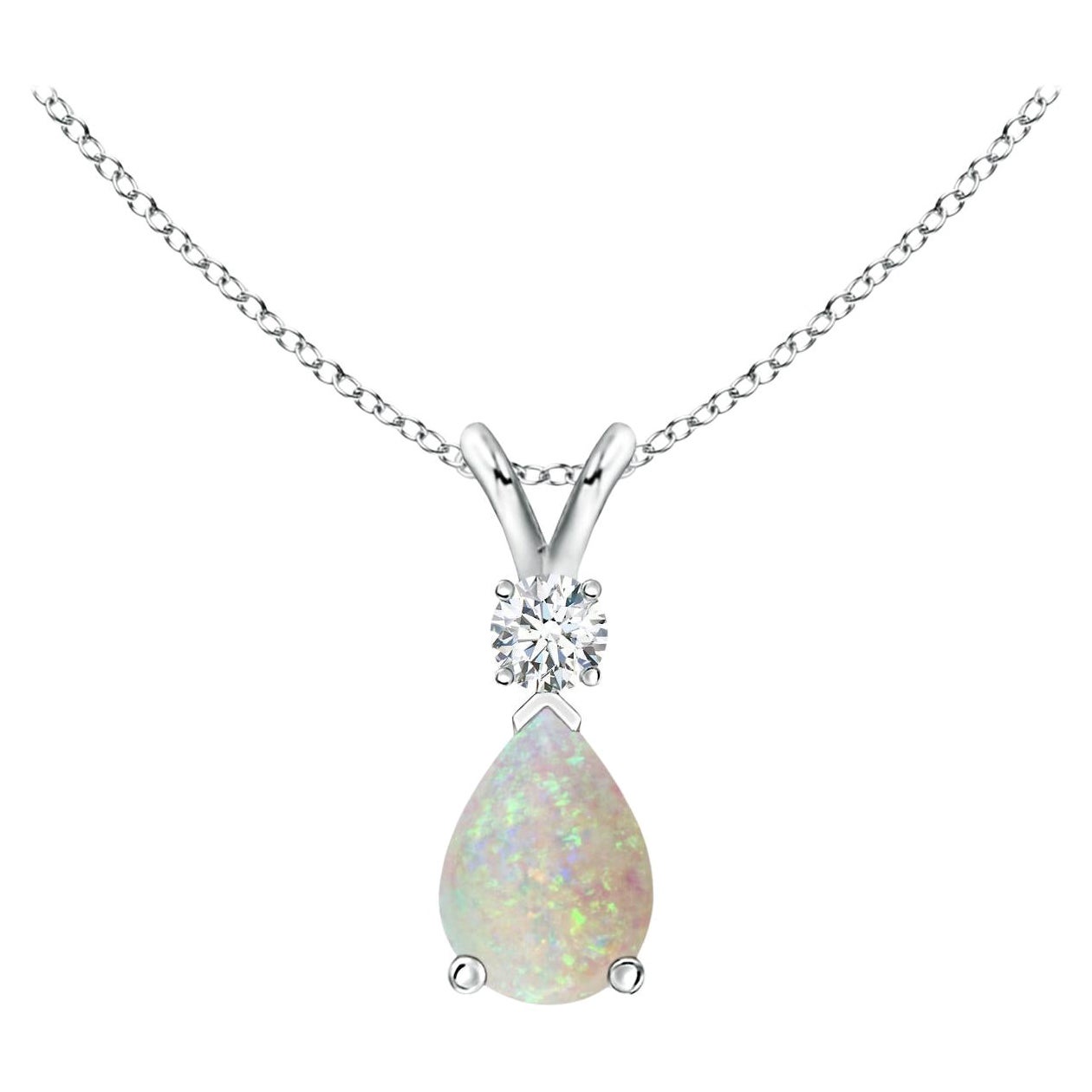 ANGARA Colgante Lágrima de Ópalo Natural de 0.42ct con Diamante en Platino