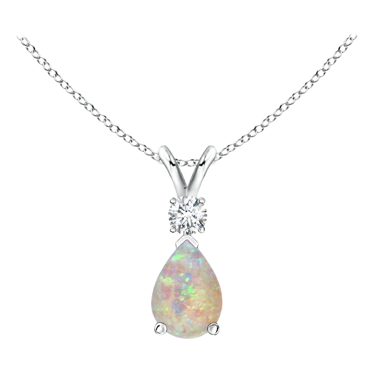 ANGARA Colgante Lágrima de Ópalo Natural de 0,42ct con Diamante en Platino