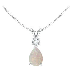 ANGARA Natural 0.42ct Opal Teardrop Pendant with Diamond in Platinum