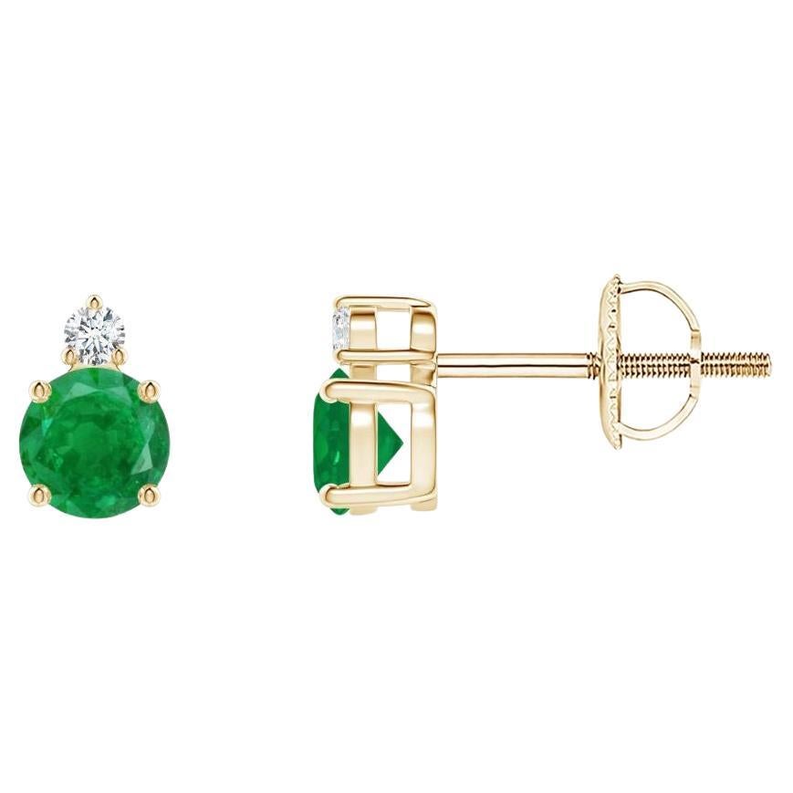 ANGARA Natural 0.48ct Emerald Stud Earrings with Diamond in 14K Yellow Gold For Sale