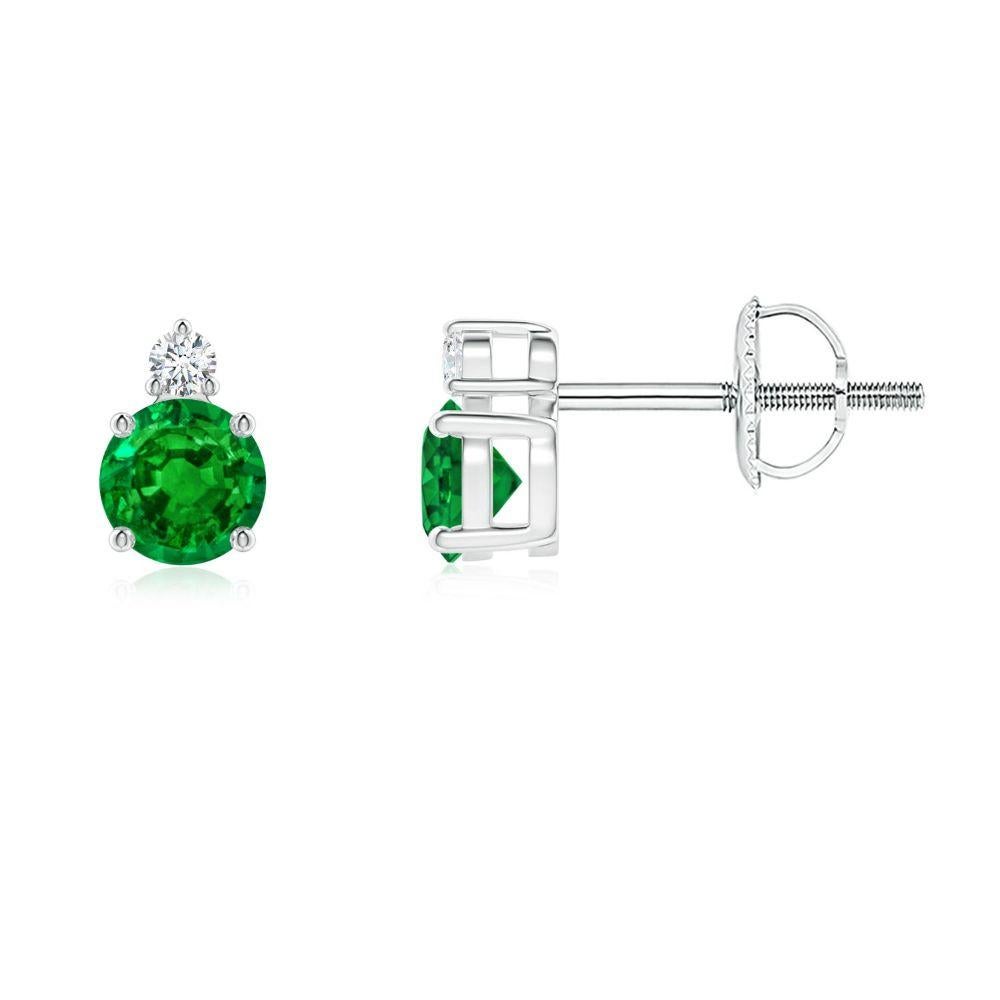 ANGARA Natural 0.48ct Emerald Stud Earrings with Diamond in Platinum For Sale