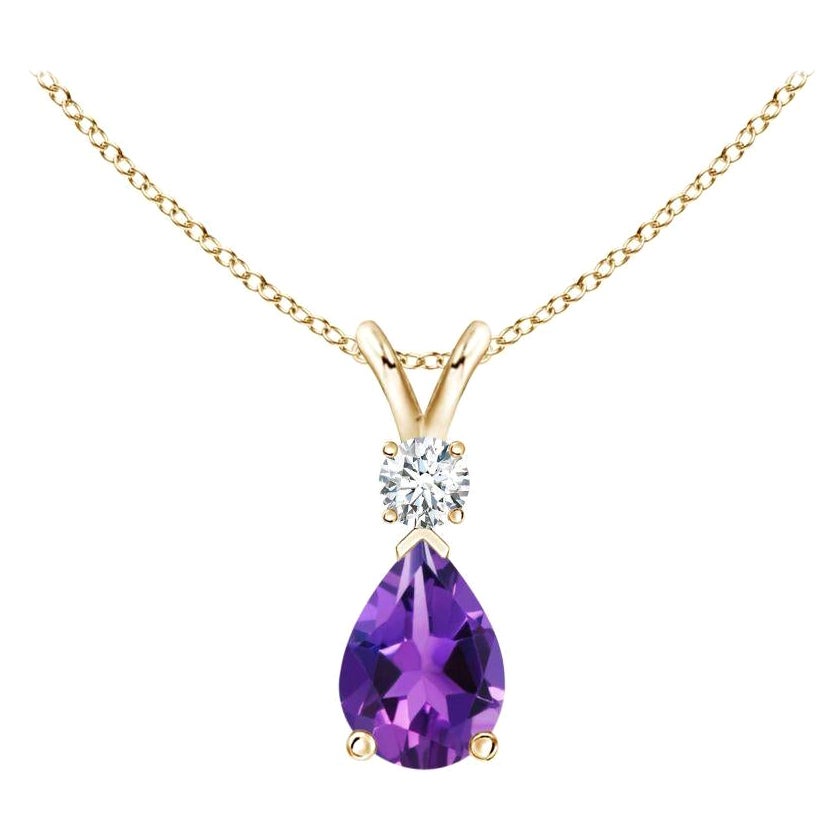 ANGARA Pendentif en or jaune 14 carats avec améthyste naturelle en forme de goutte d'eau de 0,60 carat et diamants