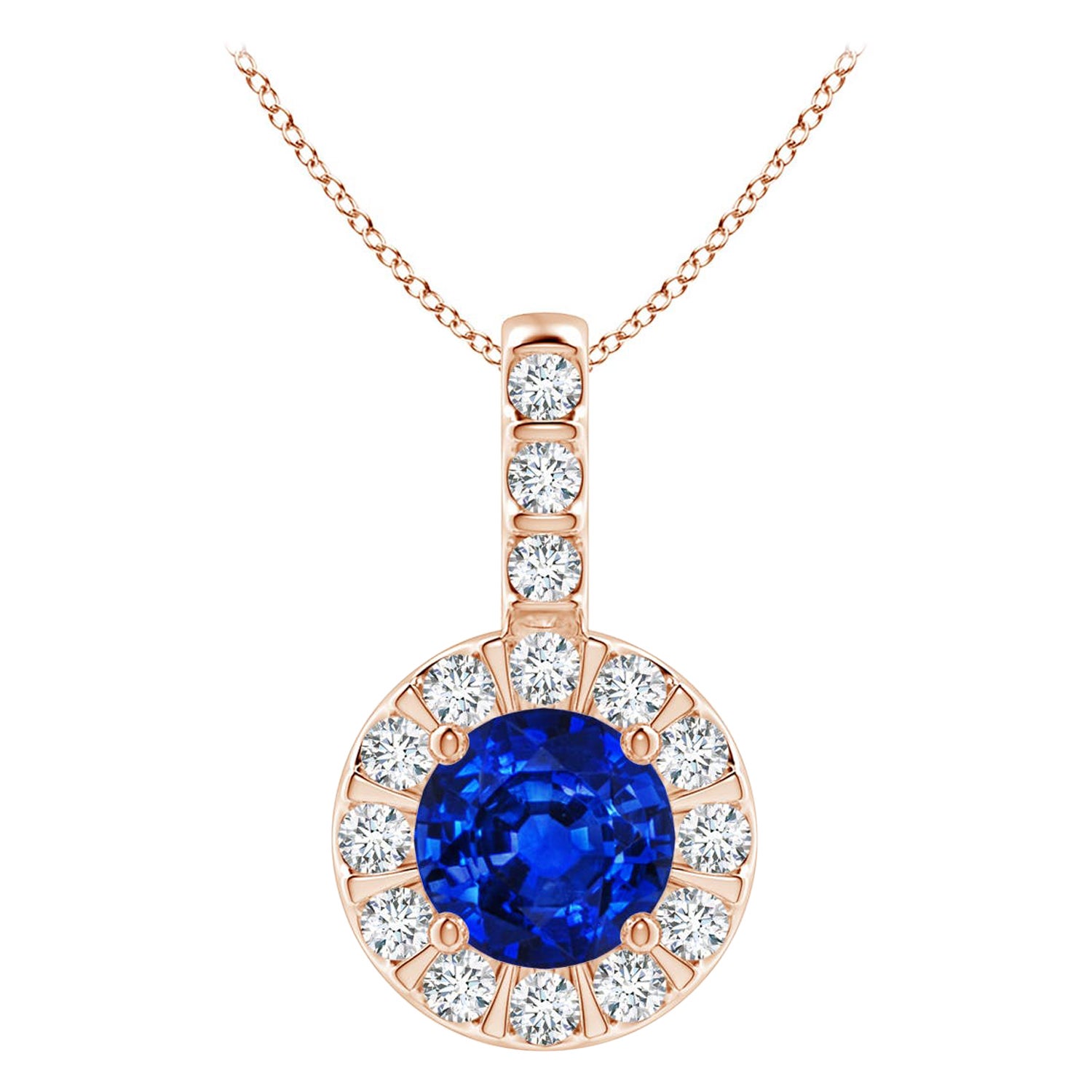 ANGARA Ciondolo con zaffiro blu naturale da 0,60 carati e aureola di diamanti in oro rosa 14K