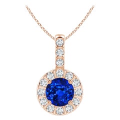 ANGARA Ciondolo con zaffiro blu naturale da 0,60 carati e aureola di diamanti in oro rosa 14K